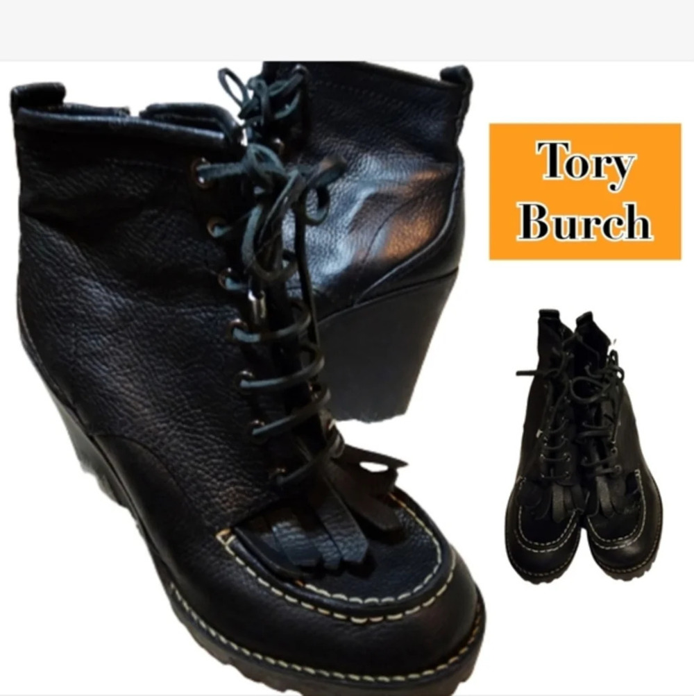 Tory Burch Kiltie Fringe Wedge Boots 10 - Picture 13 of 13